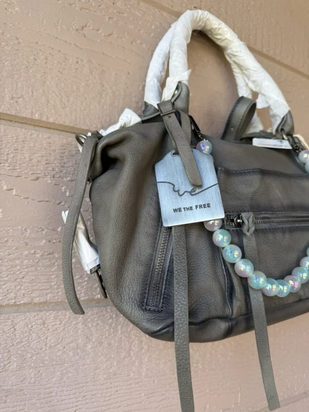 Free People We The Free Baby Emerson Gray Leather Satchel Crossbody Bag - Picture 3 of 12